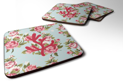 Sealife / shabby Chic Blue Roses Foam Coaster (Color: Coral, size: 3.5 x 3.5)