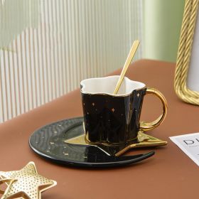 Ceramic Cup Star And Mood Saucer (Color: Black)