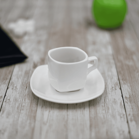 [ Set of 6 ] 3 FL OZ | 90 ML COFFEE CUP & SAUCER (Color: White)