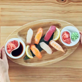 [ Set of 6 ] 3 SECTION PLATTER 14" X 8" | 35.5 CM X 20.5 CM (Color: Wood)