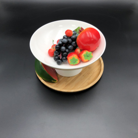 Fine Porcealim Fruit Vase with a  10 inch Bamboo tray (Color: White)