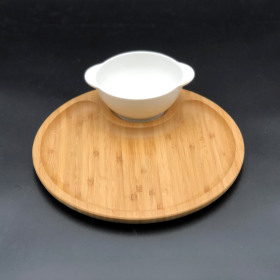 Bamboo and Fine Porcelain set for single serve soup or cereal or your favorite dessert (Color: White)