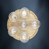 Ice-cream presentation set with 6 large thermo bowls and spoons and round bamboo platter