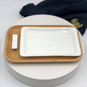 3 piece Japanese Sushi set for one  including chopstick rest and 2 platters (Color: White)