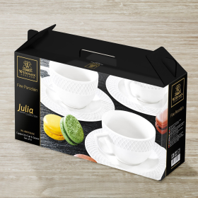 6 FL OZ | 170 ML CAPPUCCINO CUP & SAUCER SET OF 6 IN GIFT BOX (Color: White)