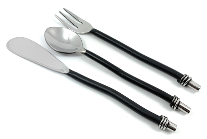 Vibhsa Breakfast Flatware Set of 18 Pieces (Black, Twisted) (Color: Black, size: Service for 6)