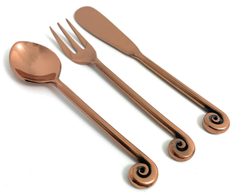 Vibhsa Breakfast Flatware Set of 18 Pieces (Treble Note, Copper) (Color: Copper, size: Service for 6)