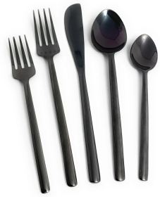 Vibhsa Flatware Set of 5 Pieces (Stainless Steel, Black Glossy) (Color: Black, size: Service for 1)