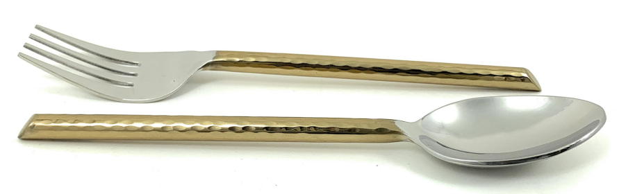 Vibhsa Golden Dinner Forks and Dinner Spoons Set of 8 Pieces (Cut Hammered, Stainless Steel) (Color: gold, size: Service for 4)