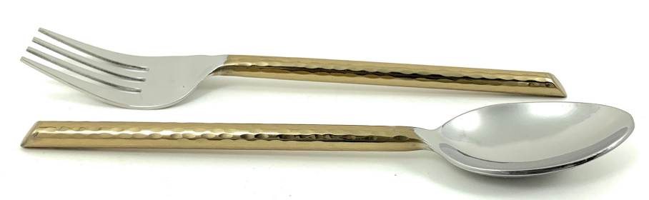 Vibhsa Golden Dinner Forks and Dinner Spoons Set of 12 Pieces (Cut Hammered, Stainless Steel) (Color: gold, size: Service for 6)
