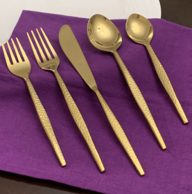 Vibhsa Flatware Gold 5 Piece Place Setting (Color: gold, size: Service for 1)