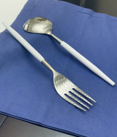 Vibhsa Stainless Steel Dinner fork and Dinner Spoon Set of 12 (Hammered Mouth) (Color: White, size: Service for 6)