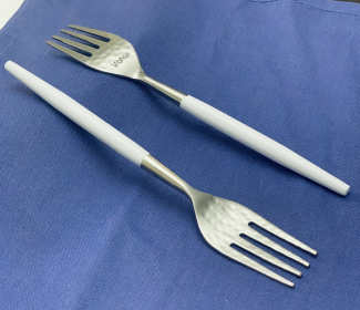 Vibhsa Stainless Steel Dinner Knife and Dinner Fork Set of 12 (Hammered Mouth) (Color: White, size: Service for 6)