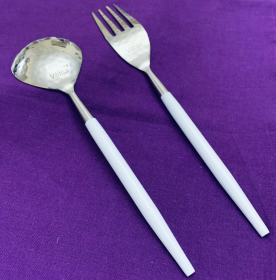 Vibhsa Stainless Steel Salad Fork and Soup Spoon set of 12 (Hammered Mouth) (Color: White, size: Service for 6)
