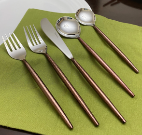 Hammered Stainless Steel Flatware 5-Piece Set (Color: Brown, size: Service for 1)