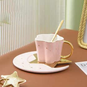 Ceramic Cup Star And Mood Saucer (Color: Pink)