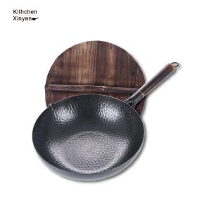 Traditional Handmade Iron Pan (Option: 32cm wooden cover)
