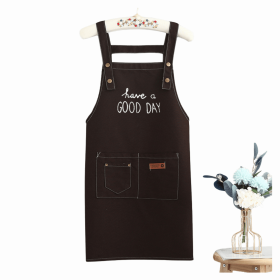 Household Kitchen Apron Women's Fashion Simple Waterproof Oil-proof Western Style Apron (Color: Coffee)