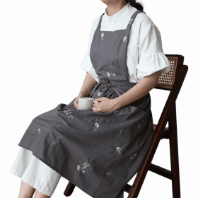 Simple Embroidery Cotton Household Kitchen Apron (Option: Embroidery Dark Gray)