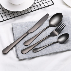 High-Grade Tableware Set Black Gold Plated Stainless Steel Knife and Fork (Color: Black)