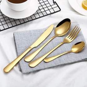 High-Grade Tableware Set Black Gold Plated Stainless Steel Knife and Fork (Color: gold)