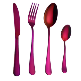 High-Grade Tableware Set Black Gold Plated Stainless Steel Knife and Fork (Color: Purple)