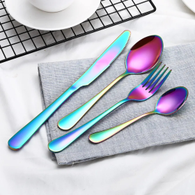 High-Grade Tableware Set Black Gold Plated Stainless Steel Knife and Fork (Color: Colour)