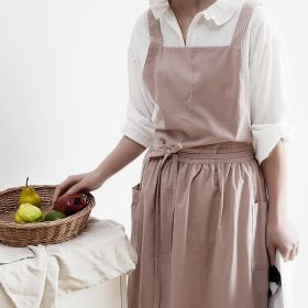 Women's Kitchen Cooking Aprons with Pockets Waterproof Crossback Linen Apron for Baking Gardening (Color: Pink)